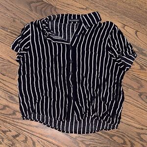 Brandy Melville Navy and White Striped Button-Down Shirt